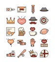 Happy fathers day, celebration accessories message decoration party icon set line and fill icon