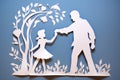 Happy Fathers day. Father dancing with child , stylish paper cut out illustration. Modern floral greeting card. Father with