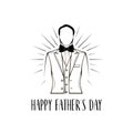 Happy Fathers Day greeting. Bow tiw, Costume, Suit. Dad gift. Silhouette of man. Vector. Royalty Free Stock Photo
