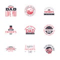 Happy Fathers Day Greeting Card. 9 Black and Pink Happy fathers day card vintage retro type font Royalty Free Stock Photo