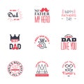 Happy Fathers Day Greeting Card. 9 Black and Pink Happy fathers day card vintage retro type font Royalty Free Stock Photo