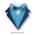 Happy Fathers Day Greeting Card. Mans jacket in paper cut style. Origami Tuxedo. Weddind suit with bow tie.
