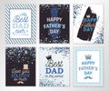 Happy Fathers day greeting cards set of six sheets in bluish colors. Vector banners. All isolated and layered