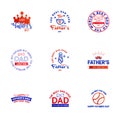 Happy Fathers day greeting hand lettering badges 9 Blue and red Typo. isolated on white. Typography design template for poster. Royalty Free Stock Photo