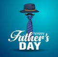 Happy fathers day greetings card. hand lettering with hat, tie. vector illustration design Royalty Free Stock Photo