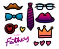 Happy fathers day grunge elements. Vector fathers day sale promotion attributes for poster or banner