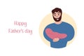 Happy Fathers Day holiday greeting card. Smiling bearded man holding newborn baby. Dad and little child. Vector flat illustration Royalty Free Stock Photo