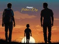 Happy Fathers Day Illustration with watercolor father and son silhouette background