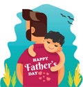 Happy fathers day, kid on dad`s shoulder illustration poster, vector Royalty Free Stock Photo