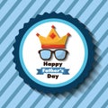 Happy fathers day label glasses crown striped blue background