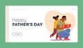 Happy Fathers Day Landing Page Template. Little Daughter Handing A Gift To Her Dad Closing his Eyes, With A Smile