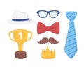 Happy fathers day, necktie gold crown moustache glasses bow tie hat