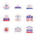 Happy fathers day set 9 Blue and red. Vector typography. Vintage lettering for fathers day greeting cards. banners. t-shirt design Royalty Free Stock Photo