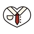 Happy fathers day, shirt and necktie in heart love decoration celebration line and fill icon