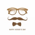 Happy fathers day spectacles and mustache on bow card background