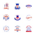 Happy Fathers Day. vector hand lettering. 9 Blue and red Calligraphy illustration for greeting card. festival poster etc Royalty Free Stock Photo