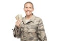 Happy female airman with money