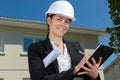 happy female architect at construction site Royalty Free Stock Photo