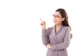 Happy female business executive, business woman pointing up Royalty Free Stock Photo