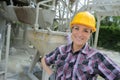 Happy female construction worker on site Royalty Free Stock Photo