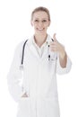 Happy Female Doctor Showing Thumbs Up Sign Royalty Free Stock Photo