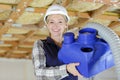 happy female engineer in construction site Royalty Free Stock Photo