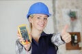 happy female engineer showing thumb-up Royalty Free Stock Photo
