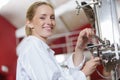 Happy female food factory worker Royalty Free Stock Photo