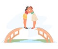 Happy female friends reconciliation gesture flat vector