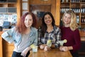 Happy female friends standing together in bar Royalty Free Stock Photo