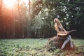 Happy female guitar player Royalty Free Stock Photo