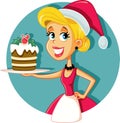 Happy Female Home Cook Holding Christmas Cake