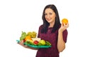 Happy female making a food choice Royalty Free Stock Photo