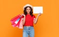 Happy Female Shopper With Blank Banner