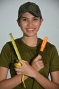 A Happy Female Soldier With Tools Royalty Free Stock Photo