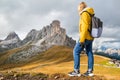 Happy female tourist enjoys the Alps Royalty Free Stock Photo