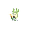 Happy fennel with beer cartoon character design