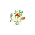 Happy fennel painter cartoon icon with brush