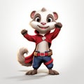 Happy Ferret: A Lively Superhero Cartoon Character In Pixar Style