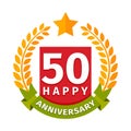 Happy fiftieth birthday badge vector icon.