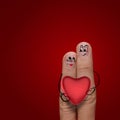 The happy finger couple in love with painted smiley