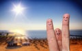 Happy finger hug on beach