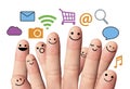 Happy finger smileys with online sign. social network.