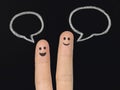 Happy fingers with chalk speech bubbles Royalty Free Stock Photo