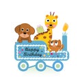 Happy first birthday with cute dogs baby girl greeting card Royalty Free Stock Photo