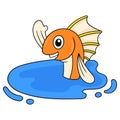 Happy fish swimming in fresh water pond, doodle icon image kawaii