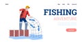 Landing page template with advertise of adventure and leisure in fishing season.