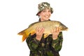 Happy fisherwoman with big fish Royalty Free Stock Photo