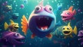 Happy Fishes at an Underwater Party. Generative ai