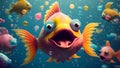 Happy Fishes at an Underwater Party. Generative ai